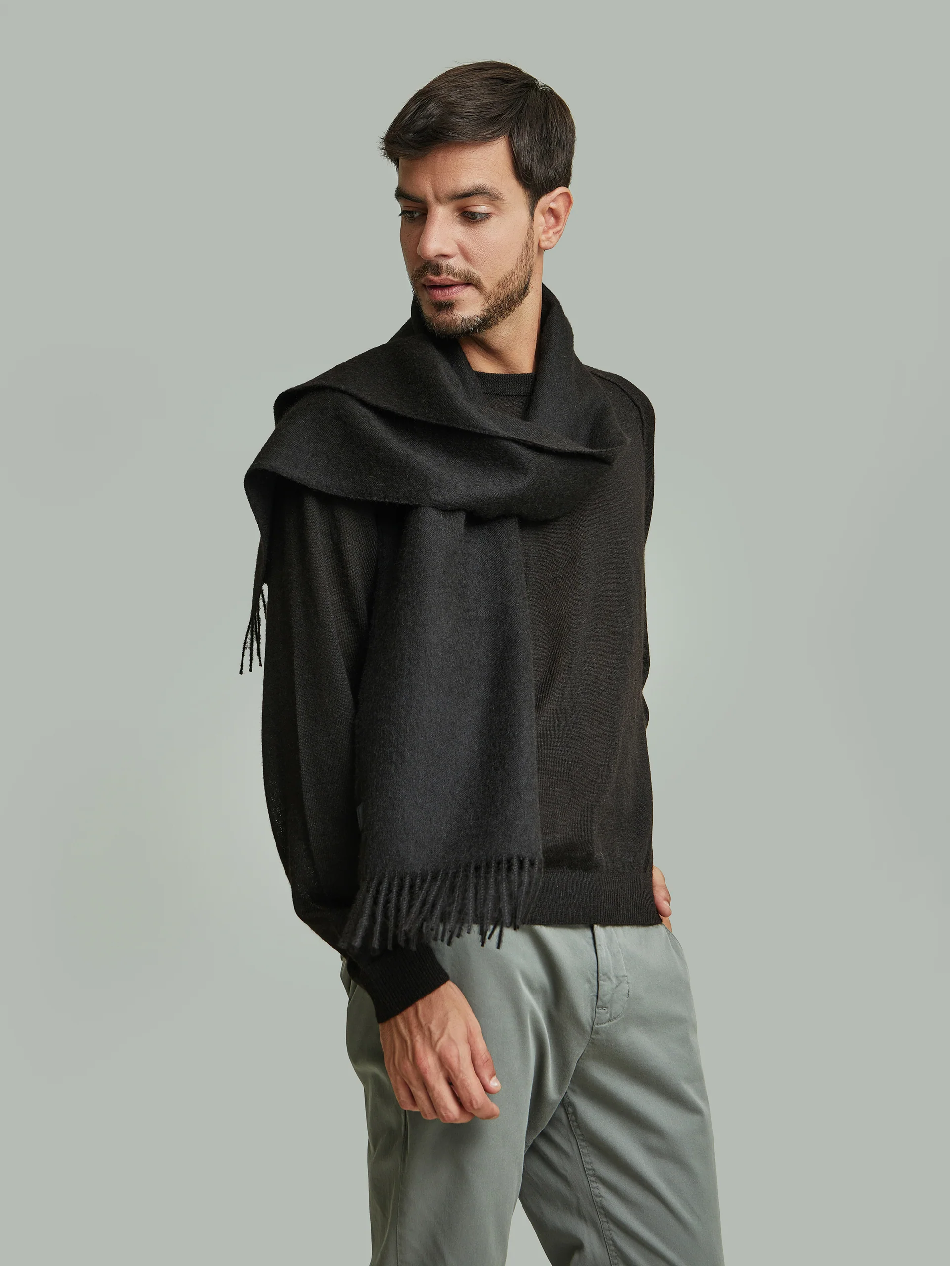 Before Scarf Baby Alpaca Black Color Black - Image 4